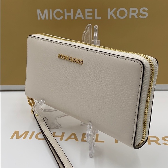 MICHAEL KORS Jet Set Travel Continental Zip Wristlet Wallet Light Cream … - Picture 13 of 15